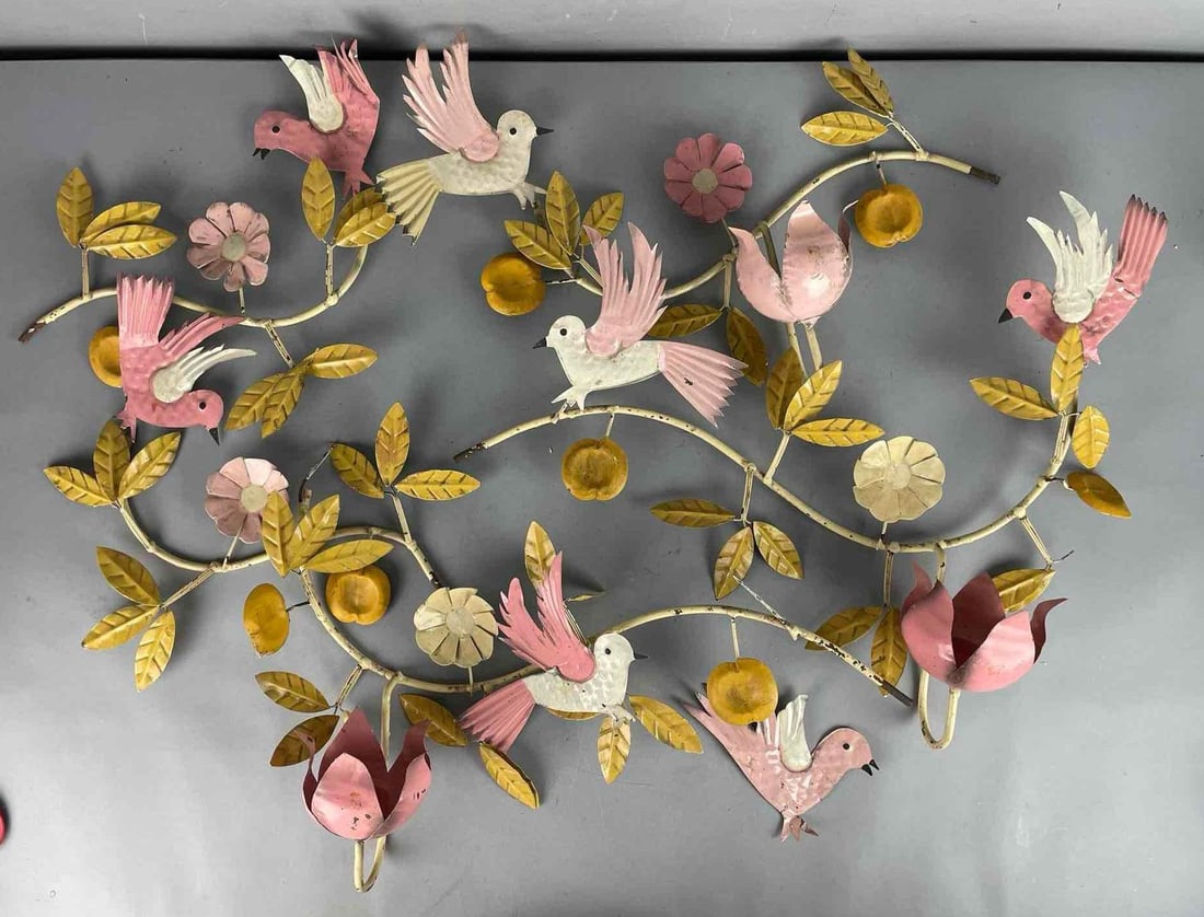 Group of Vintage Birds on Branches Metal Wall Sculptures (1 of 4)