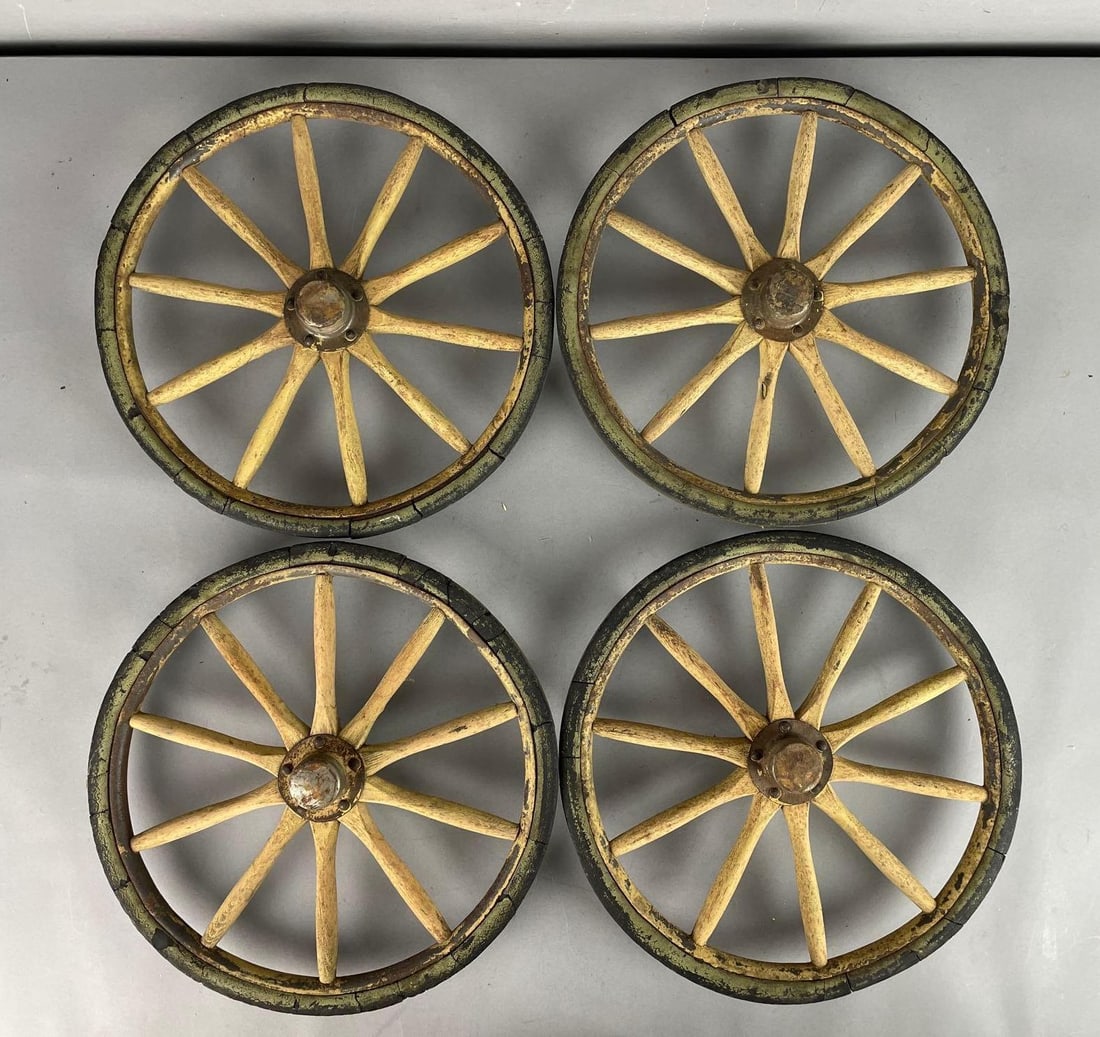 Set of 4 Antique Wood and Rubber Wagon Wheels (1 of 3)