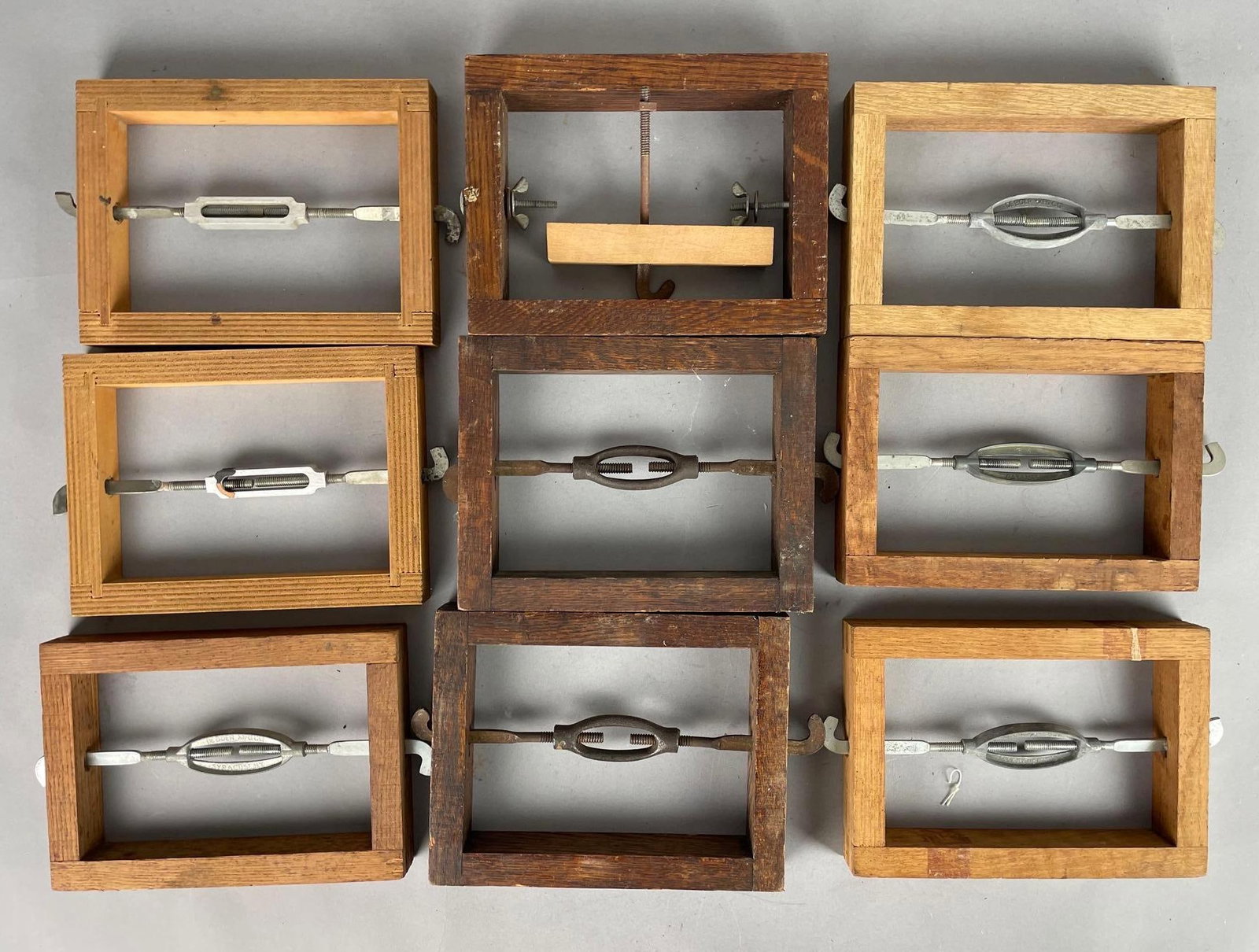 Antique DeBoer Bedstead Clamp Displays: Connects headboard and footboard, largest display measures 6 1/2 inches x 10 inches x 1 1/4 inches