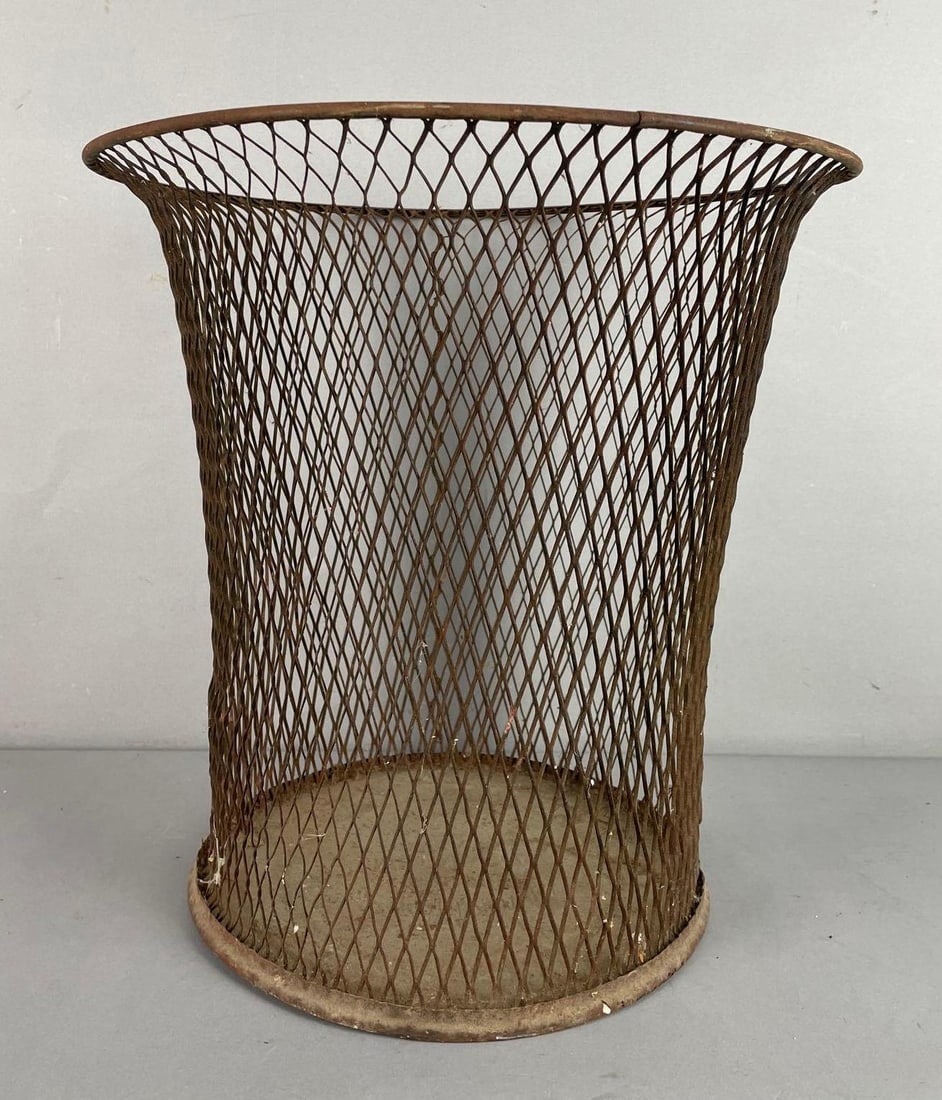 Vintage Nemco Metal Flared Top Waste Basket: Northwestern expanded Metal co, on bottom, measures 14 1/4 inches x 14 inches