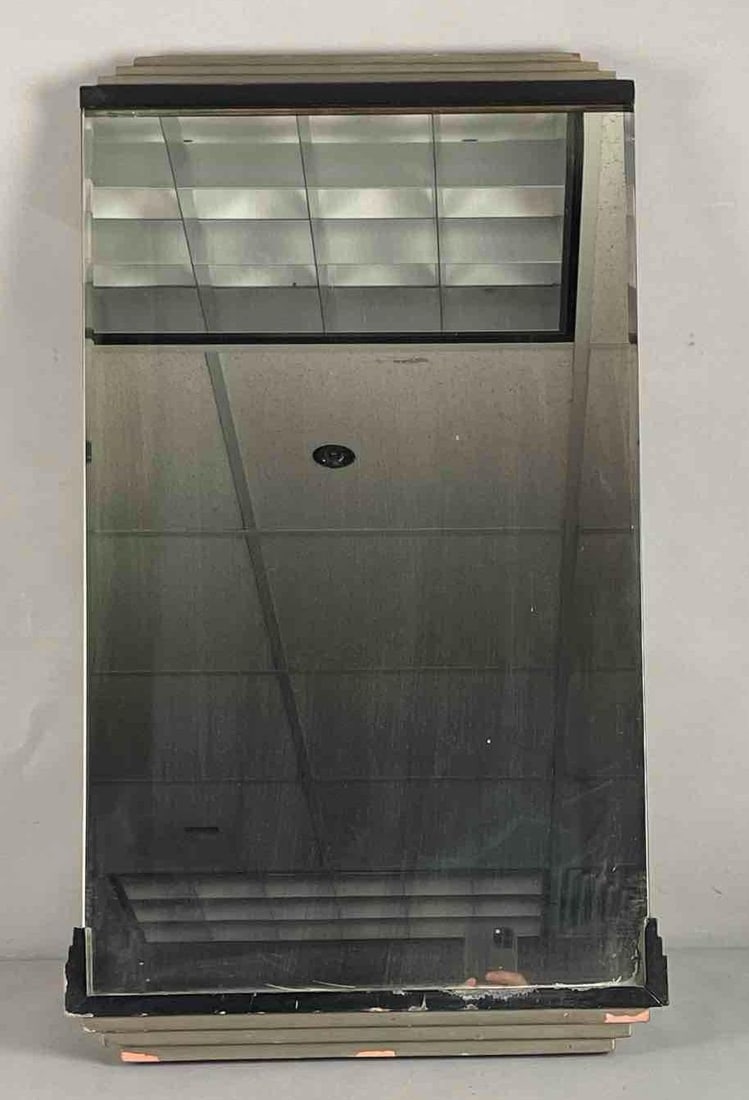 Vintage Art Deco Wall Mirror: Chipped paint, seems permanently streaked, measures 29 inches x 17 inches