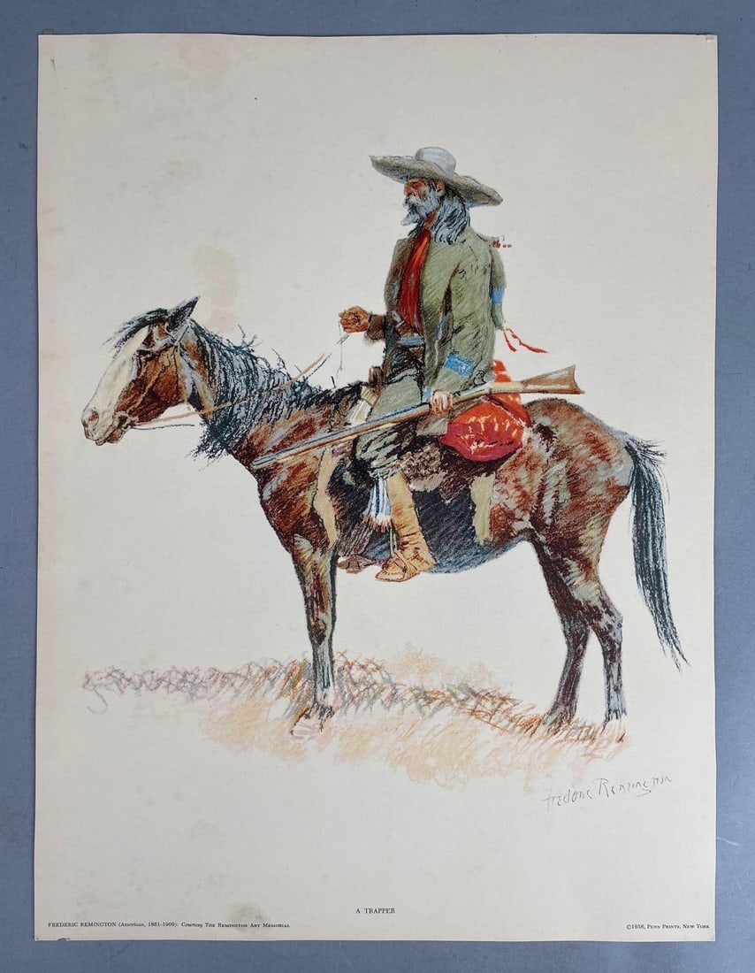1956 Frederic Remington A Trapper Western Lithograph (1 of 3)