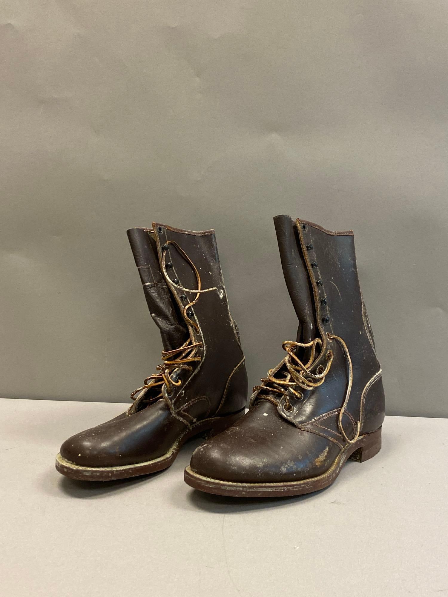 Pair of Vintage Sears Wearmaster Oil Tanned Leather Boots: Mold throughout, needs cleaning, outer sole measures 12 inches in length