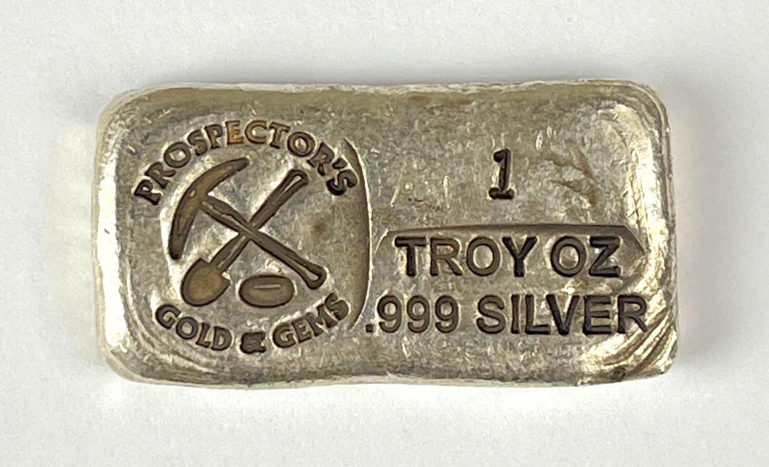 Prospectors Gold and Gems 1 oz .999 Silver Hand Poured Ingot/ Bar (1 of 2)