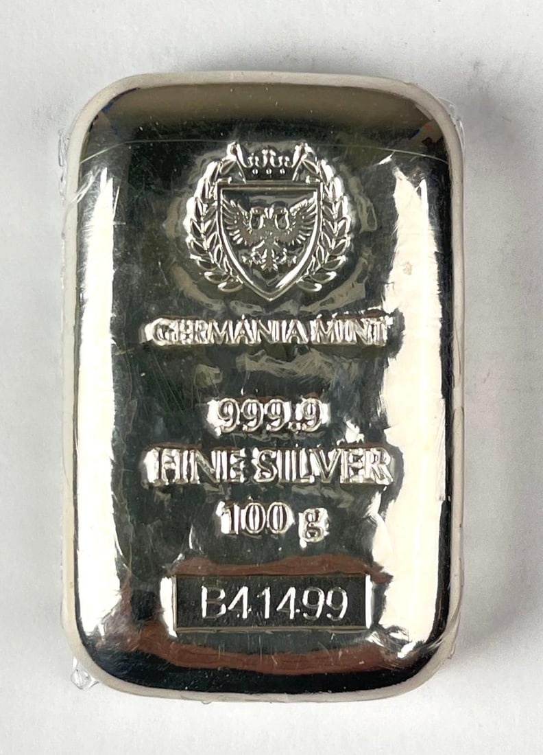 Germania Mint 100 Grams 999.9 Fine Silver Ingot/ Bar: Germania Mint 100 Grams 999.9 Fine Silver Ingot/ Bar