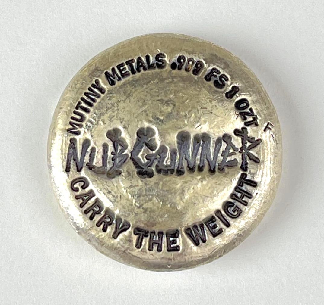Mutiny Metals Nub Gunner 1 oz .999 Fine Silver Hand Poured Round: Mutiny Metals Nub Gunner 1 oz .999 Fine Silver Hand Poured Round