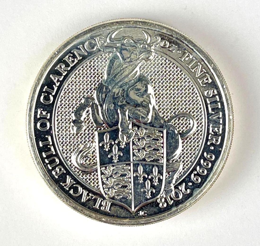 2018 Great Britain Black Bull of Clarence 2 oz 999.9 Fine Silver Coin: 2018 Great Britain Black Bull of Clarence 2 oz 999.9 Fine Silver Coin