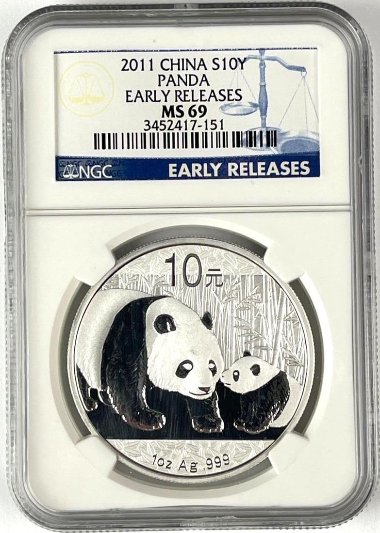 2011 China 10 Yuan Panda 1 oz .999 Fine Silver Coin NGC MS69 (1 of 2)