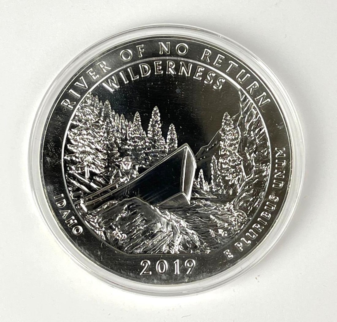 2019 US ATB River of not Return Idaho 5 oz .999 Fine Silver Round: 2019 US ATB River of not Return Idaho 5 oz .999 Fine Silver Round