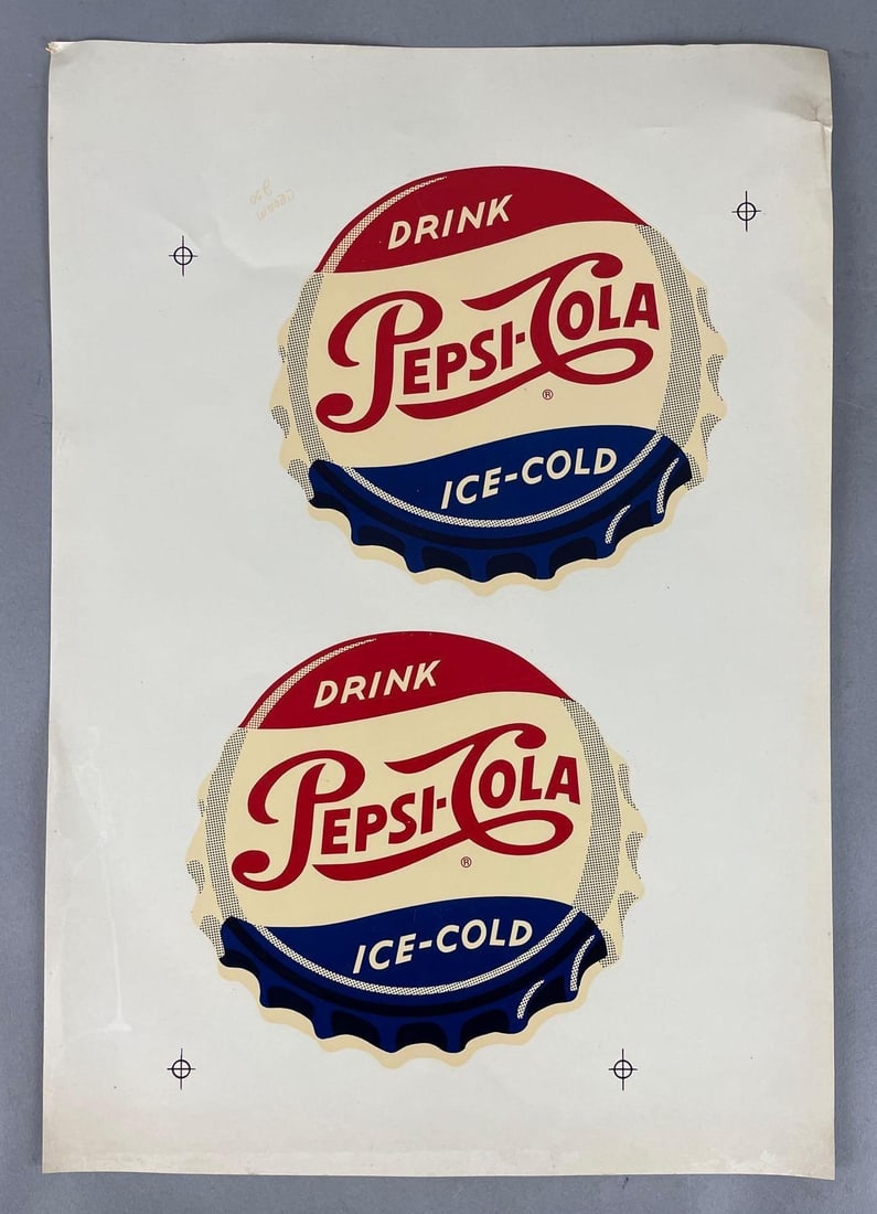 Vintage Pepsi Cola Bottle Cap Advertising Decal Sheet (1 of 3)