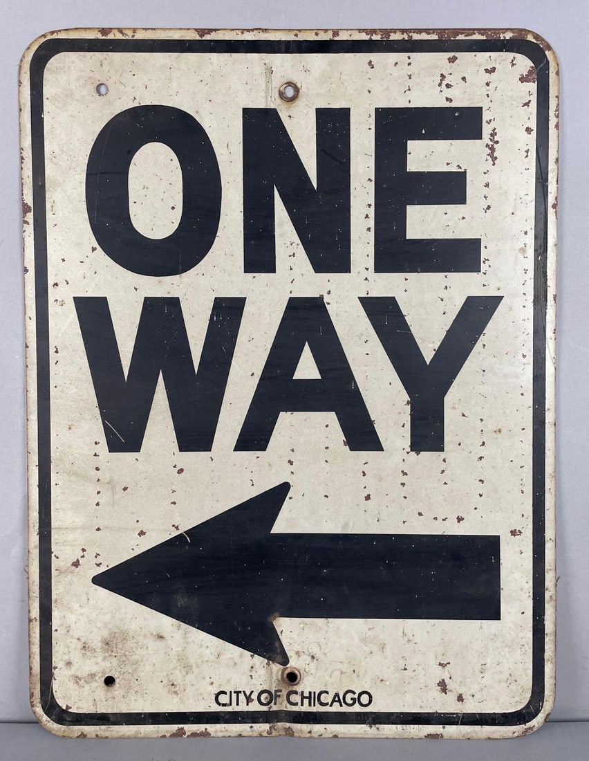 Chicago One Way Metal Street Sign: Measures 24 inches x 18 inches