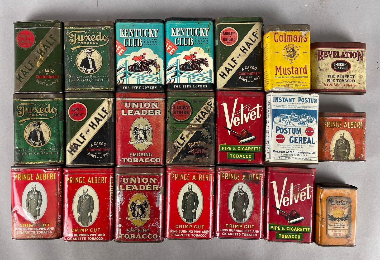 Group of Vintage Tobacco Advertising Tins: Includes half and half , Prince Albert, Union leader