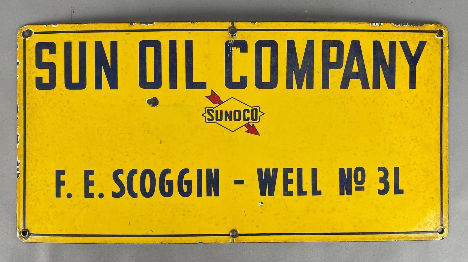 Vintage Sunoco Well Site Porcelain Sign: Sun oil co., curved, measures 12 inches x 24 inches