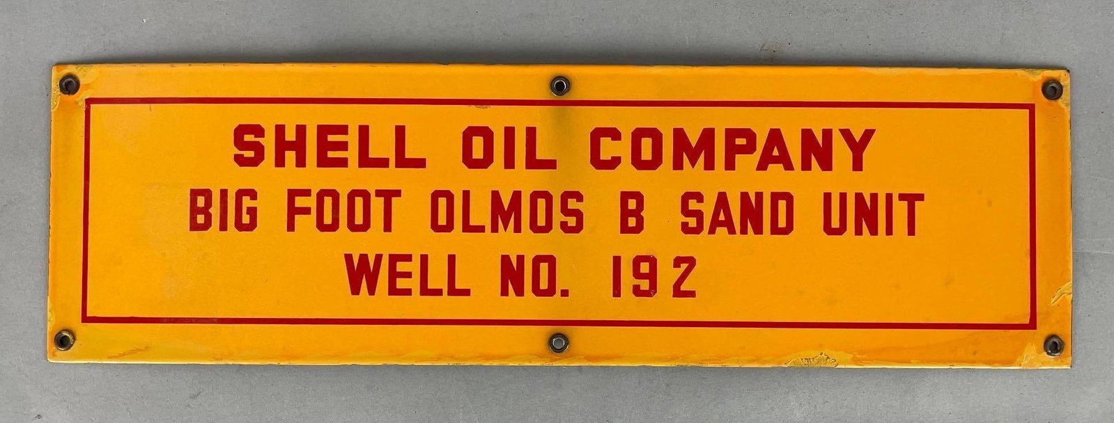 Vintage Shell Oil Well Site Porcelain Sign: Measures 7 inches x 24 inches