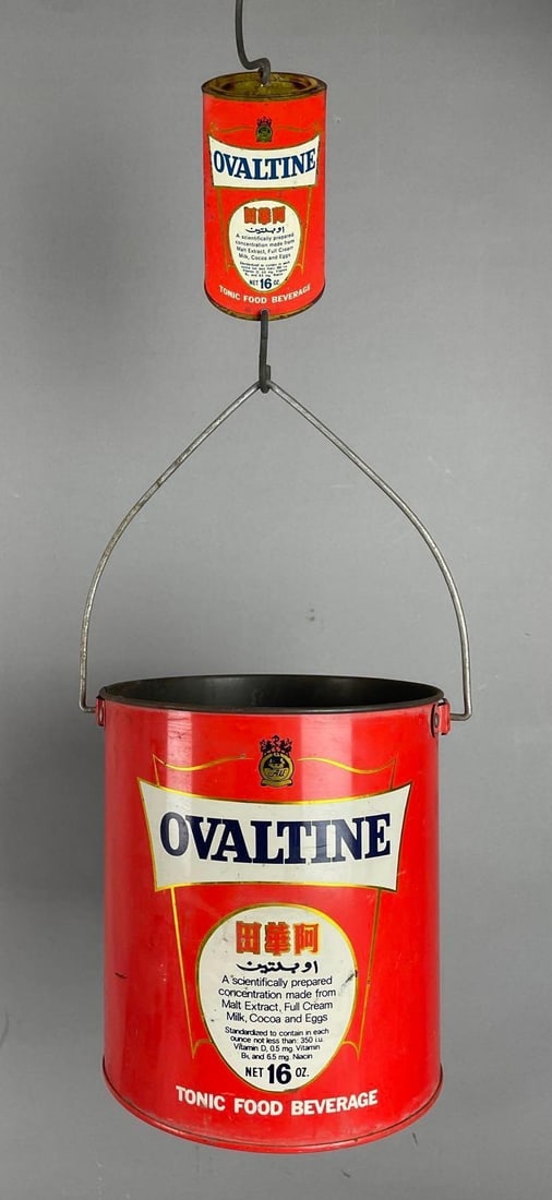 Vintage Ovaltine Tonic Food Beverage Advertising Tin: Chinese / English, can measures 80 x 8 1/4 inches x 7 1/4 inches