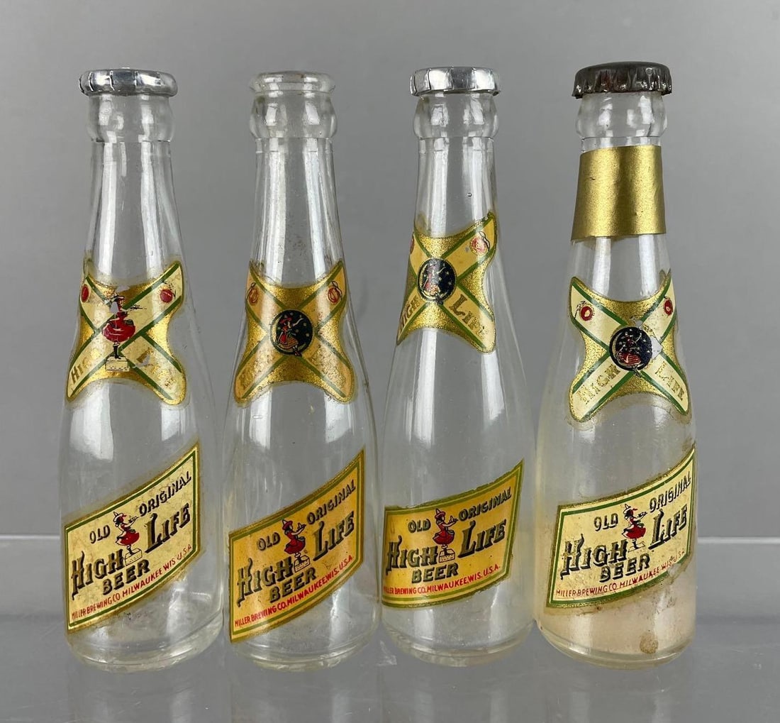 Group of 4 Vintage Miniature Miller High Life Beer Bottle Salt and Pepper Shakers (1 of 4)