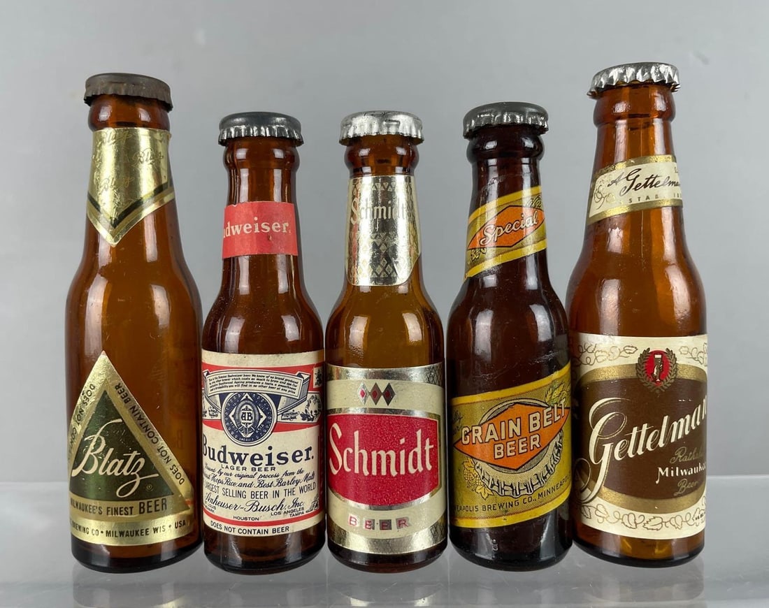 Group of Vintage Miniature Beer Bottle Salt and Pepper Shakers (1 of 4)