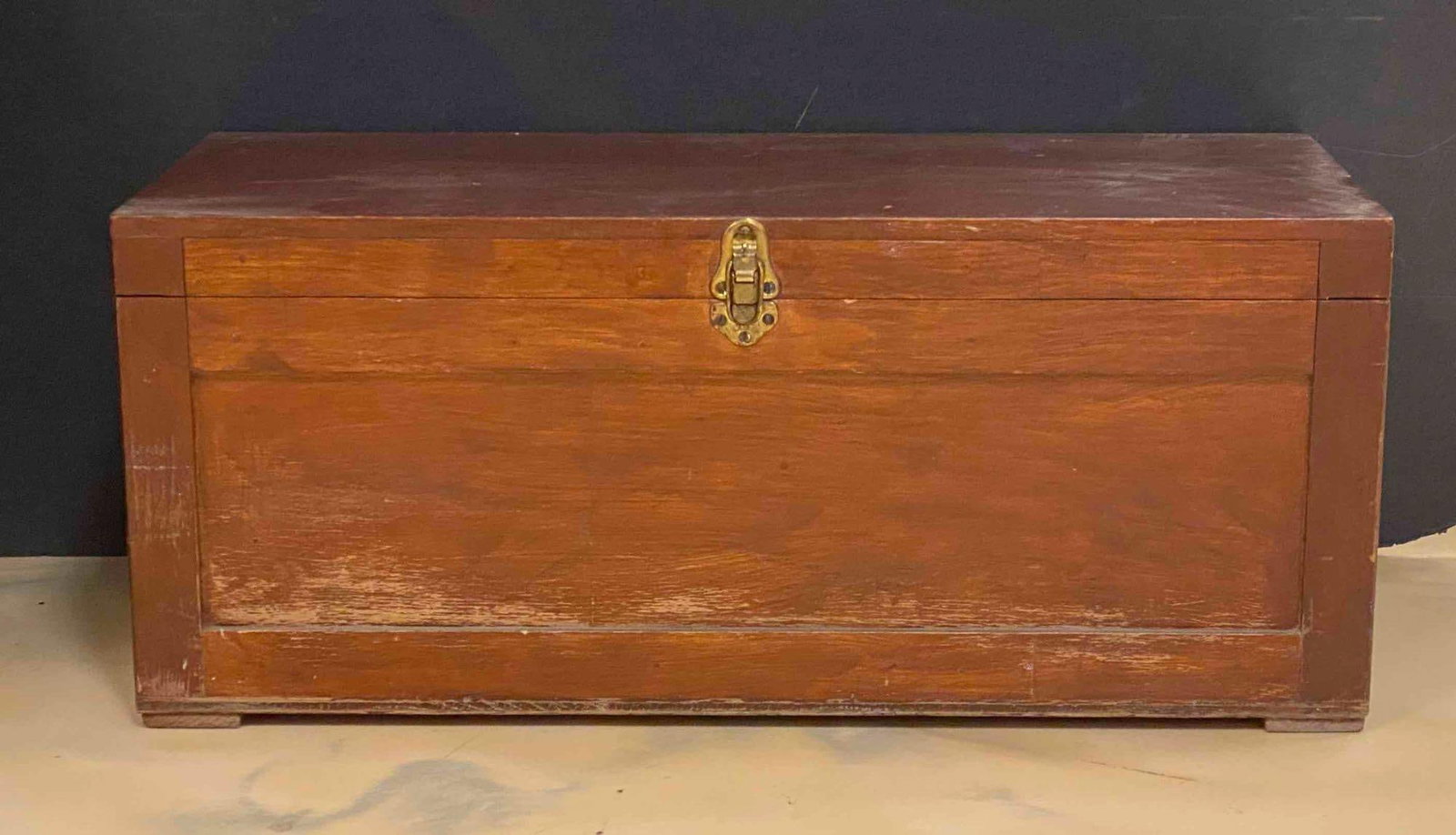 Vintage Wood Footlocker: Measures 11 1/2 inches H x 26 1/2 inches W x 12 inches D