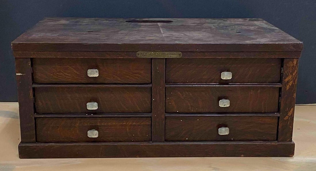 Antique National Cash Register Co. Wood 6 Drawer Cabinet (1 of 3)