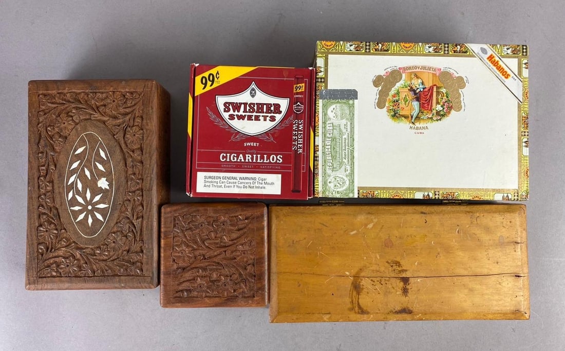 Group of 5 Vintage Cigar boxes and More (1 of 3)