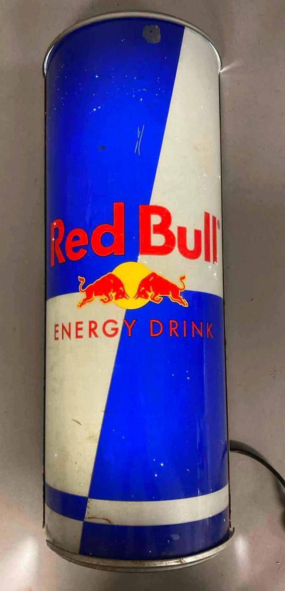 Vintage Red Bull Energy Drink Light up Advertising Display: Working Condition. Measures H 19 x W 4 x L 7 inches.
