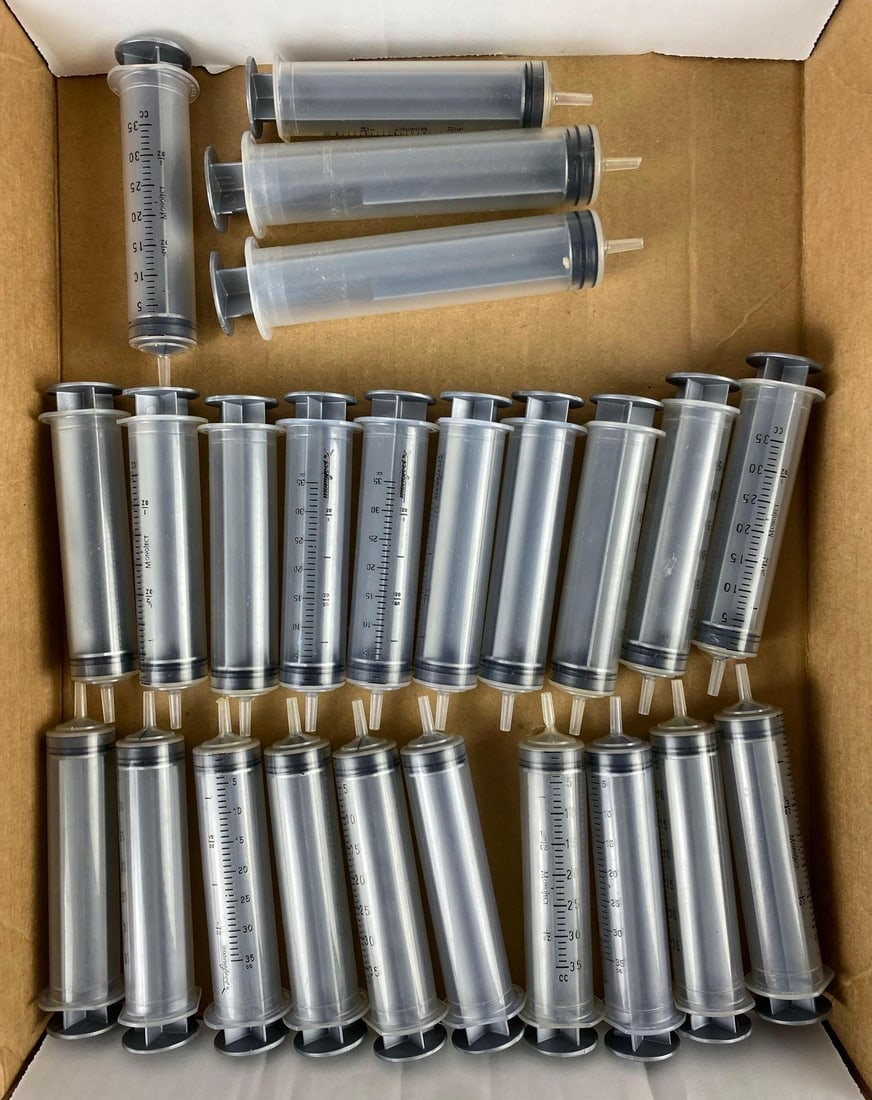 Group of 24 Monoject Disposable Syringes: 35cc. Monoject Disposable Syringes