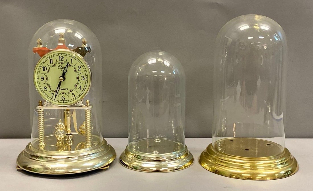 Group of 3 Elgin Anniversary Plastic Mantel Clock and Empty Domes (1 of 3)