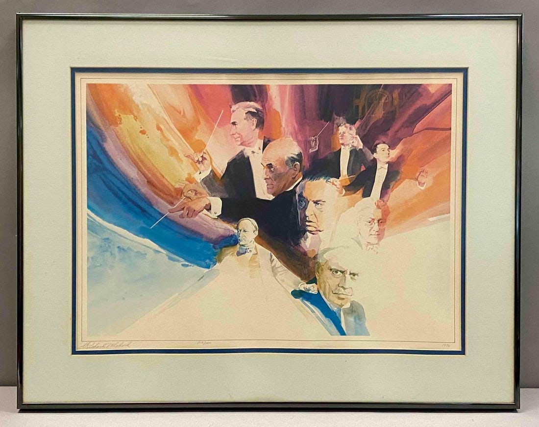 1976 Richard Mlodock Signed LE Composers Print: Artist Signature on bottom left corner, Limited Edition No. 1013 of 2000, frame measures 21 inches H x 26 1/2 inches W