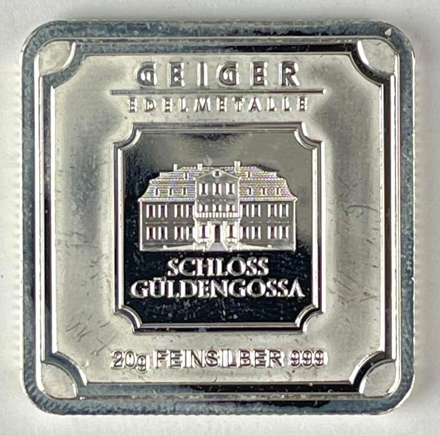 Geiger Edelmetalle Schloss Guldengossa 20 Gram 999 Fine Silver Ingot/ Bar: Geiger Edelmetalle Schloss Guldengossa 20 Gram 999 Fine Silver Ingot/ Bar