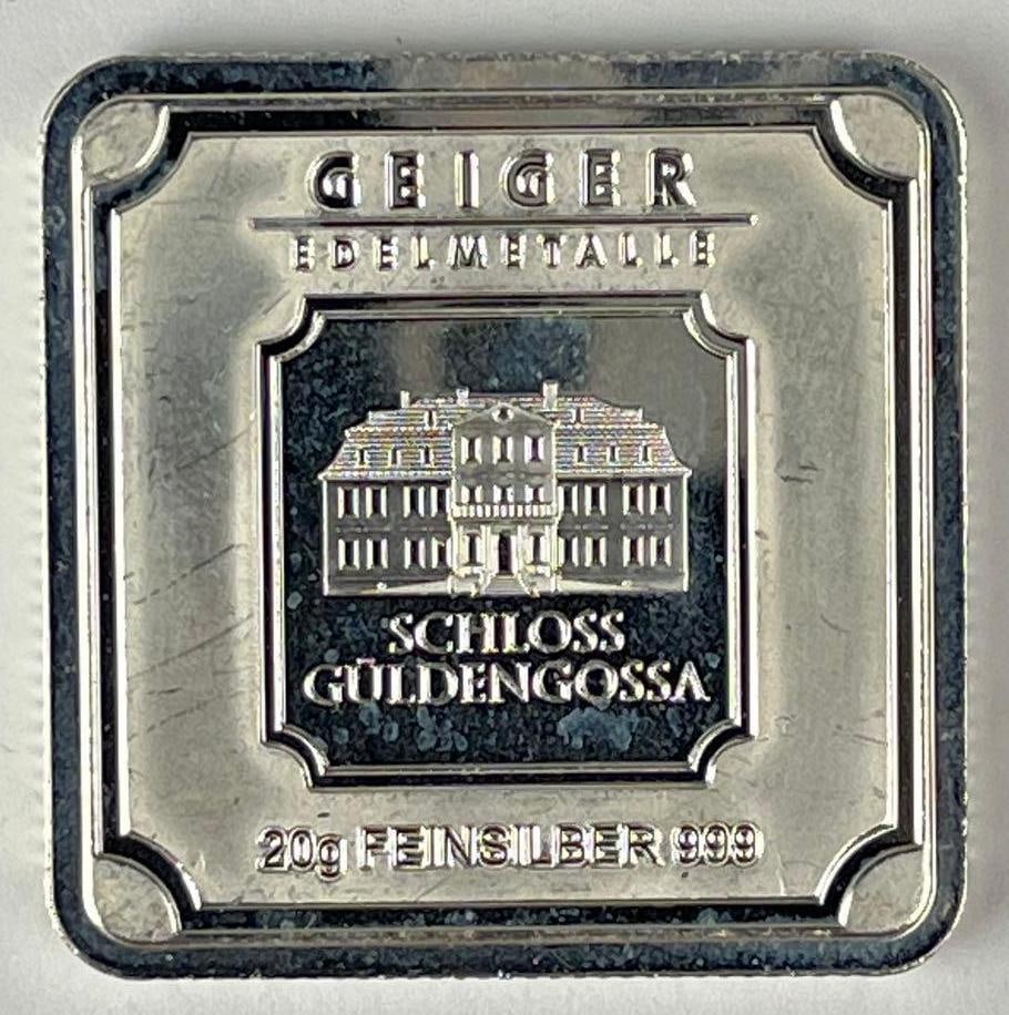 Geiger Edelmetalle Schloss Guldengossa 20 Gram 999 Fine Silver Ingot/ Bar: Geiger Edelmetalle Schloss Guldengossa 20 Gram 999 Fine Silver Ingot/ Bar