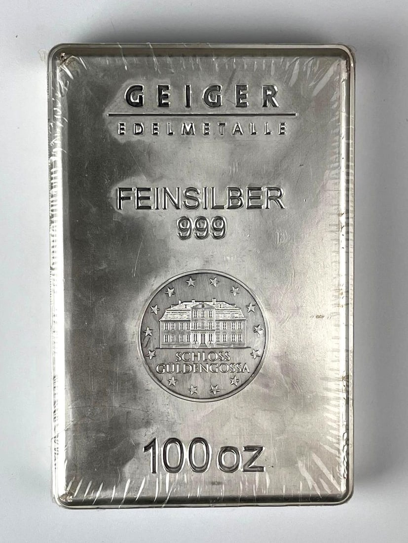 Geiger Edelmetalle Schloss Guldengossa 100 oz 999 Fine Silver Ingot/ Bar: Geiger Edelmetalle Schloss Guldengossa 100 oz 999 Fine Silver Ingot/ Bar