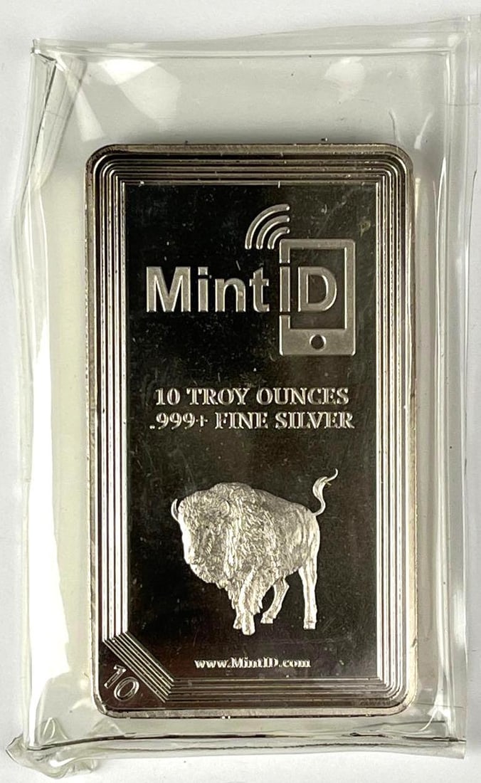 Mint ID Buffalo Scan NFC 10 oz .999 Fine Silver Ingot/ Bar: Mint ID Buffalo Scan NFC 10 oz .999 Fine Silver Ingot/ Bar