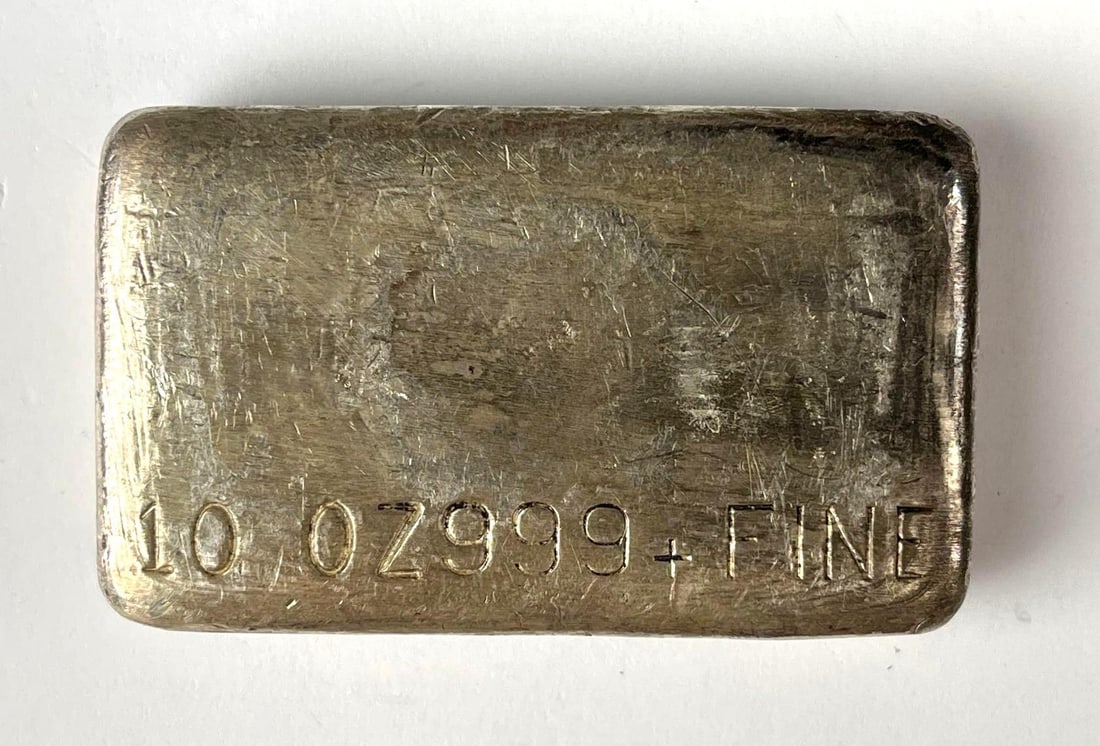 Vintage 10 oz 999 Fine Silver Hand Poured Ingot/ Bar (1 of 2)