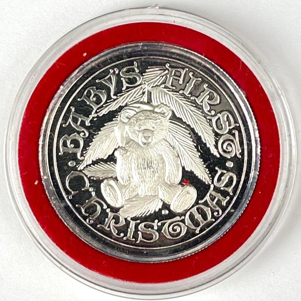 1993 Babys First Christmas 1 oz .999 Fine Silver Round: 1993 Babys First Christmas 1 oz .999 Fine Silver Round
