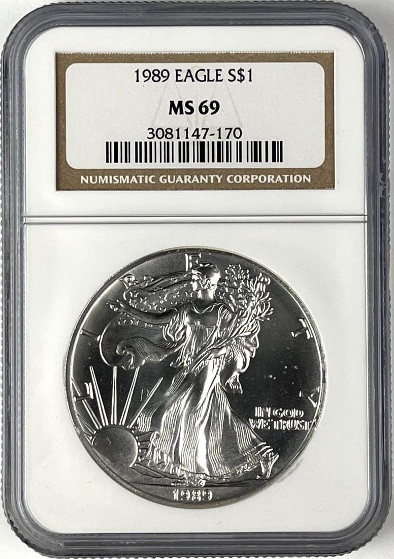 1989 US $1 American Silver Eagle 1 oz Fine Silver Coin NGC MS69 (1 of 2)