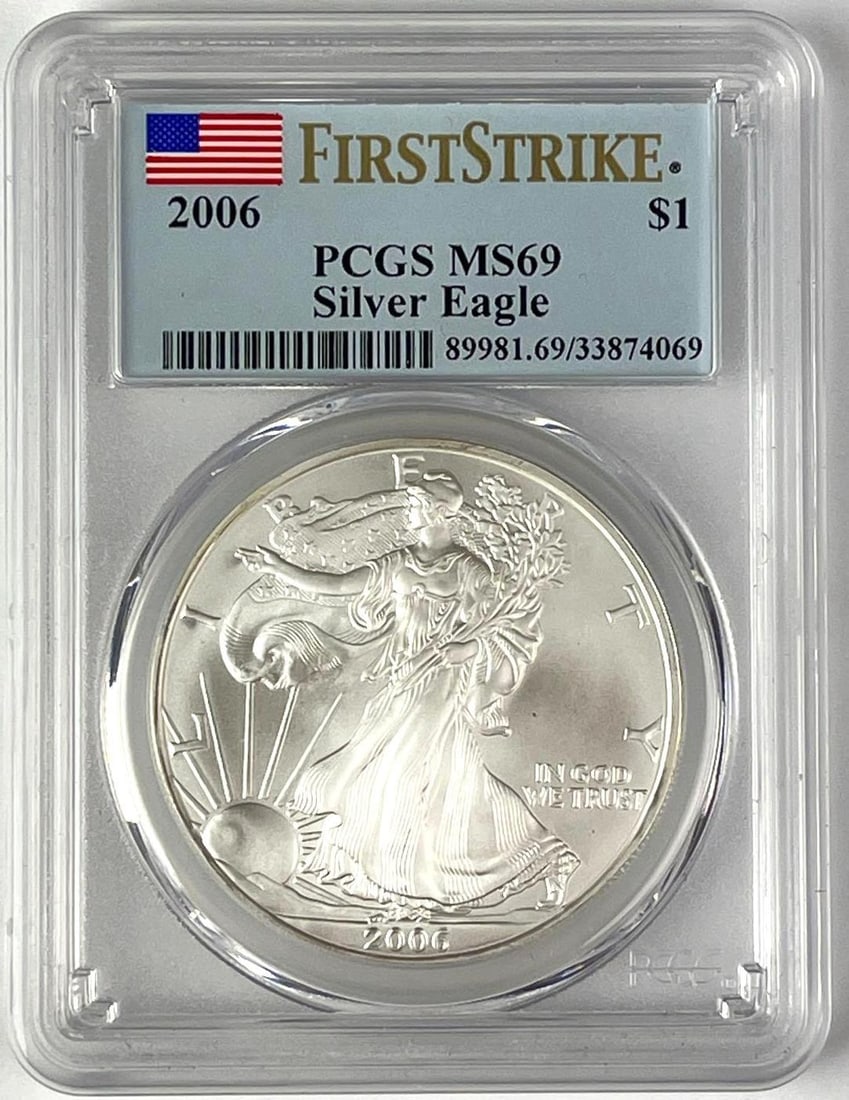 2006 US $1 American Silver Eagle 1 oz Fine Silver Coin PCGS MS69 (1 of 2)