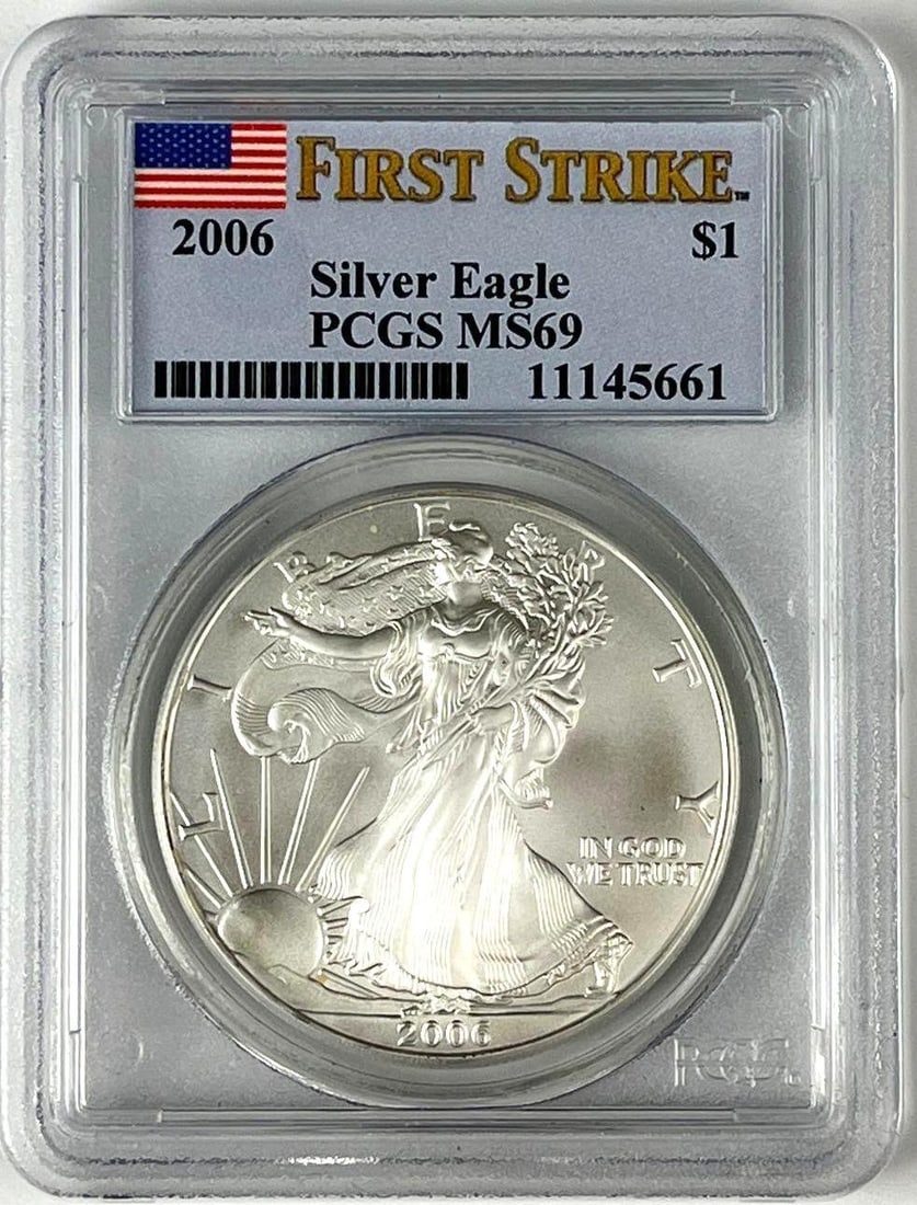 2006 US $1 American Silver Eagle 1 oz Fine Silver Coin PCGS MS69 (1 of 2)