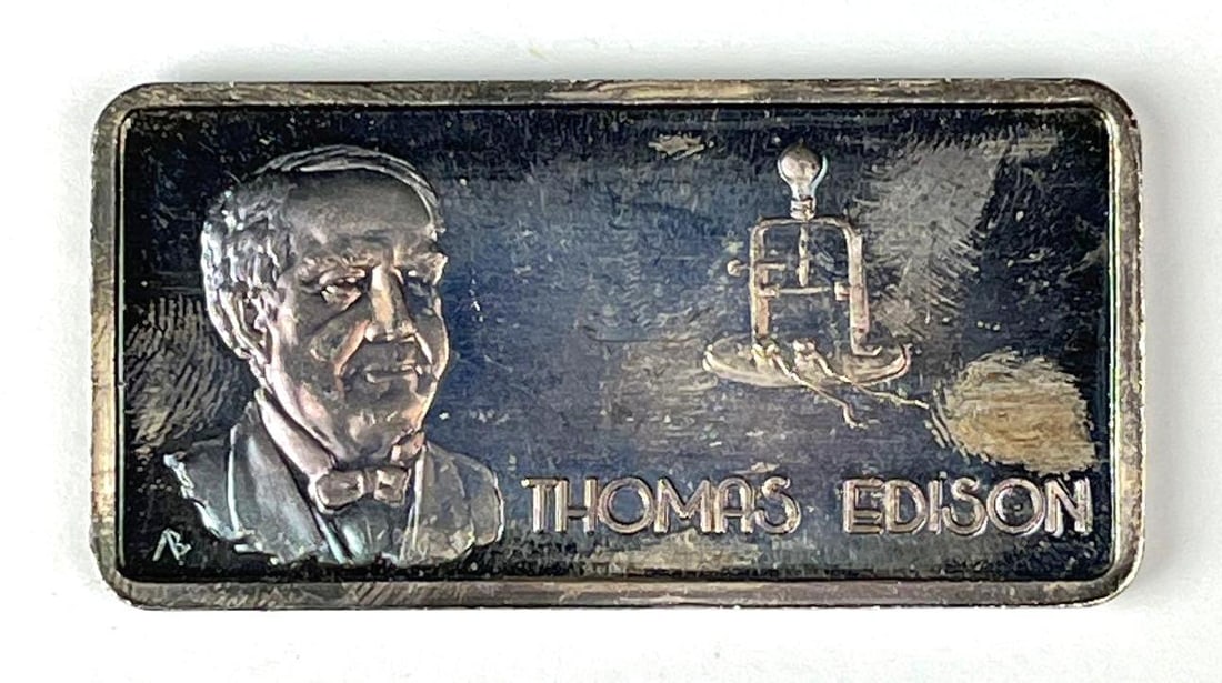 The Hamilton Mint Our Greatest Americans Thomas Edison 1 oz .999 Fine Silver Ingot/ Bar: The Hamilton Mint Our Greatest Americans Thomas Edison 1 oz .999 Fine Silver Ingot/ Bar