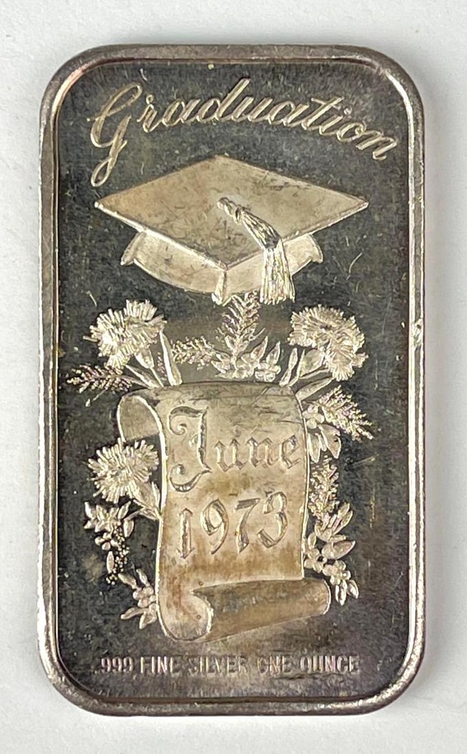 June 1973 Graduation 1 oz .999 Fine Silver Ingot/ Bar: June 1973 Graduation 1 oz .999 Fine Silver Ingot/ Bar