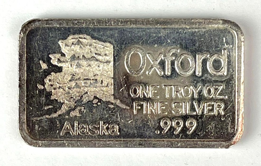 Oxford Alaska 1 oz .999 Fine Silver Ingot/ Bar: Oxford Alaska 1 oz .999 Fine Silver Ingot/ Bar