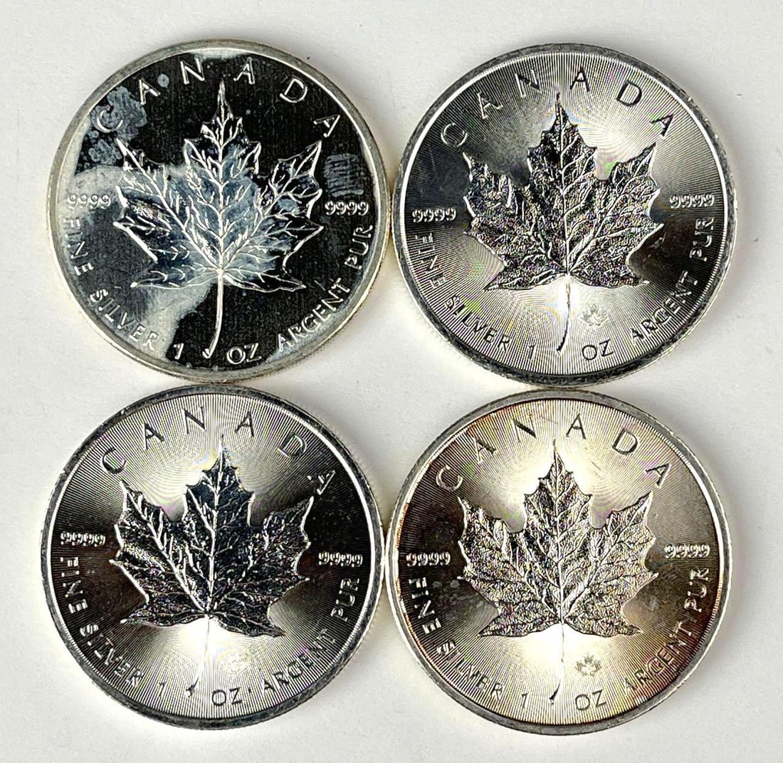 Group of 4 Canada $5 Maple Leaf 1 oz 9999 Fine Silver Coins (1 of 2)