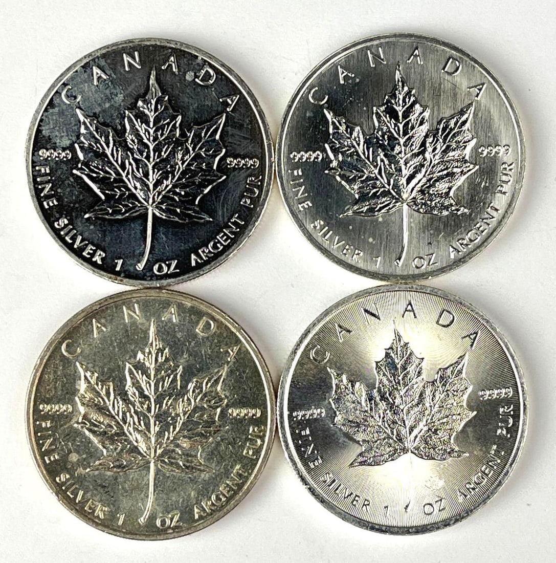 Group of 4 Canada $5 Maple Leaf 1 oz 9999 Fine Silver Coins (1 of 2)