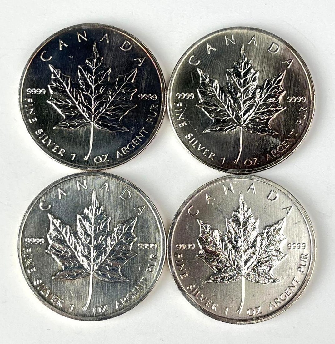 Group of 4 Canada $5 Maple Leaf 1 oz 9999 Fine Silver Coins (1 of 2)