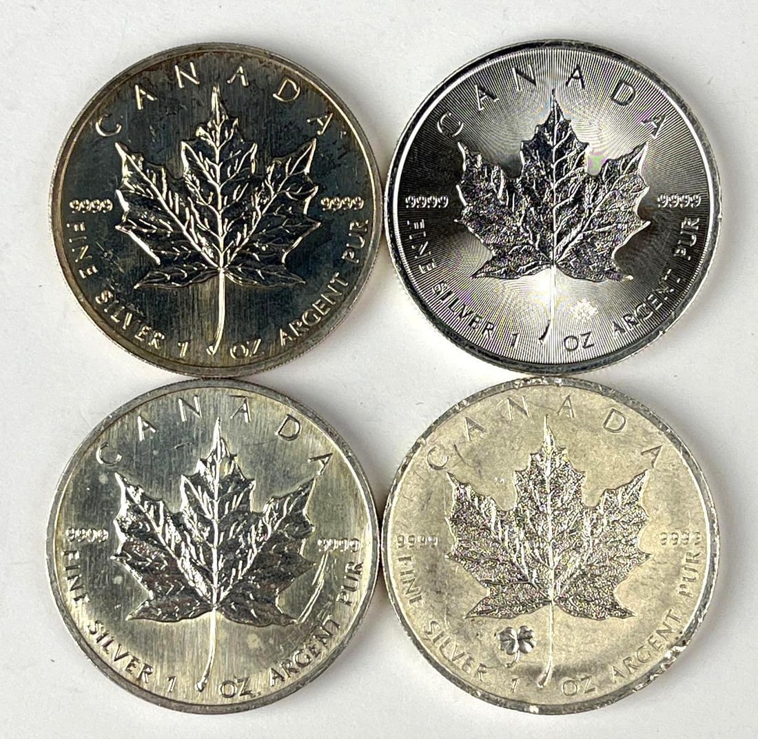 Group of 4 Canada $5 Maple Leaf 1 oz 9999 Fine Silver Coins (1 of 2)