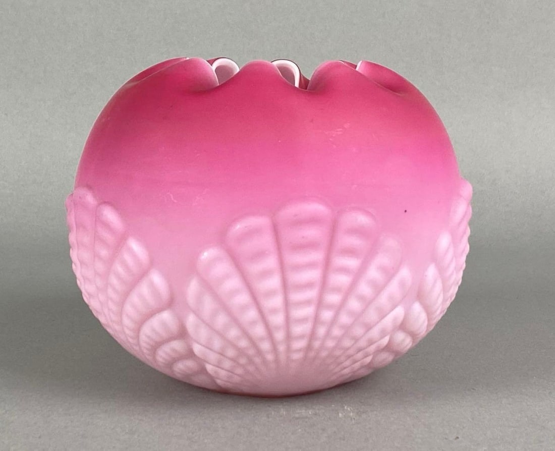 Antique Satin Cased Peachblow Shell Relief Motif Rose Bowl (1 of 4)