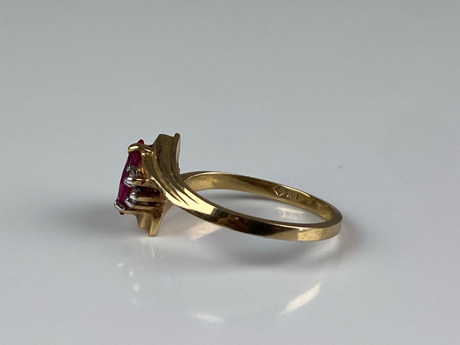 CR Signed 10K Yellow Gold Diamond Ruby Ring - 2