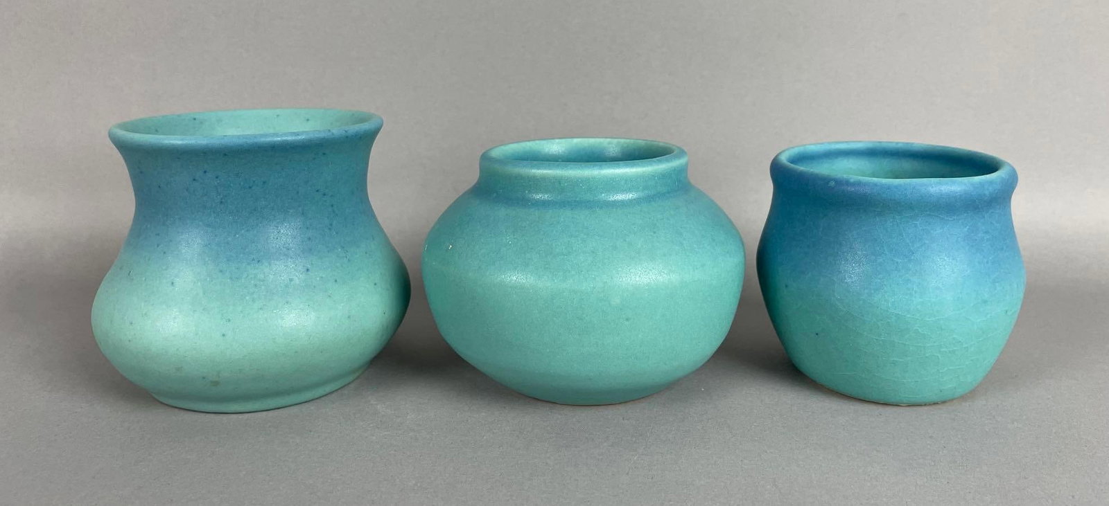Group of 3 Vintage Van Briggle Art Pottery Ming Blue Bowl Vases (1 of 4)