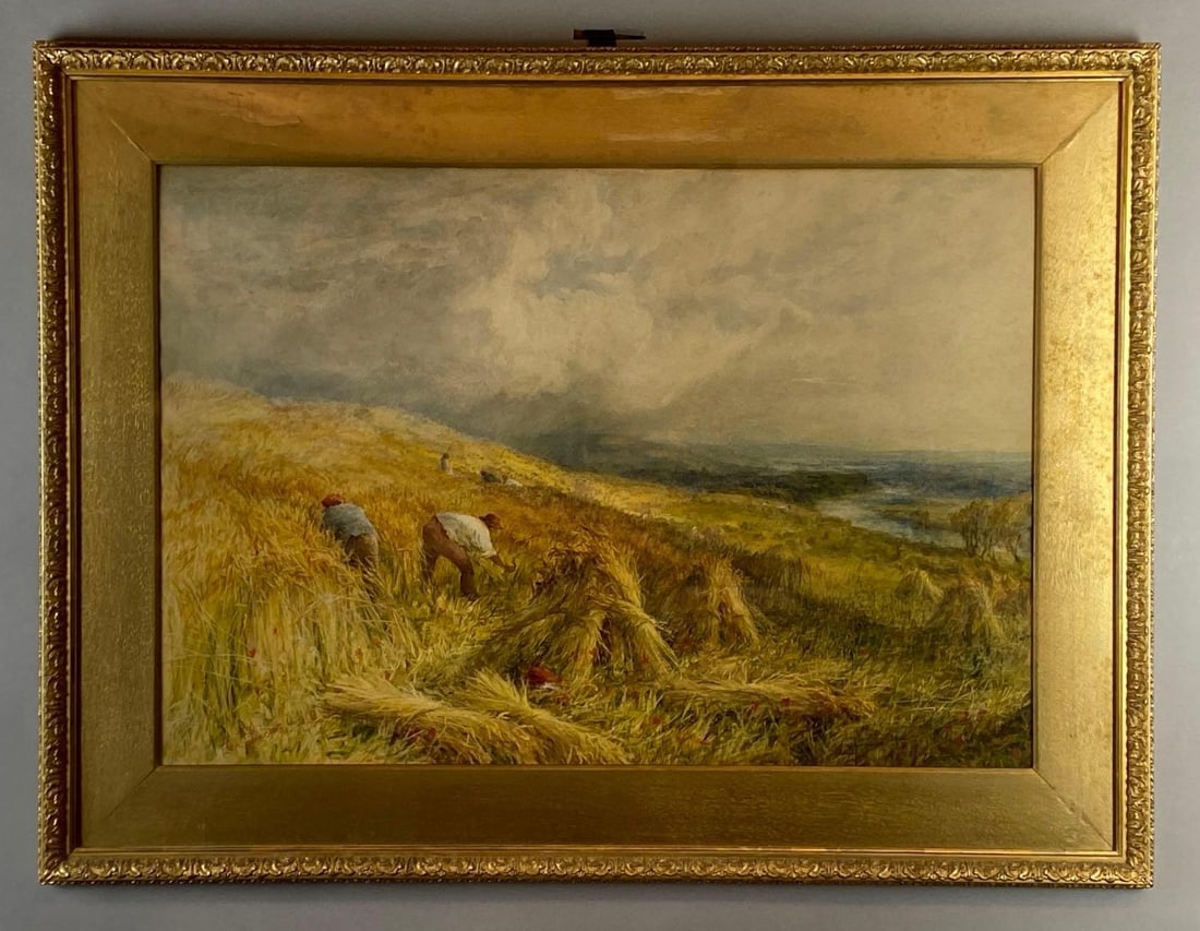 George Lucas Figures Harvesting Landscape Watercolor with Gouache Painting on Paper (1 of 3)