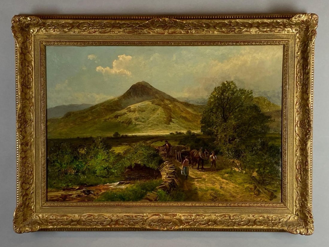 Mountainside Landscape Oil Painting on Canvas: Artists signature on bottom right corner, Frame measures 27 x 37 inches, Canvas measures 20 1/2 x 31 inches.
