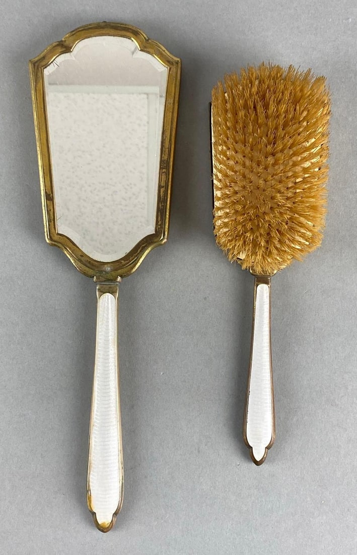 Vintage Painted Floral Enameled Hand Mirror and Brush Vanity Set (1 of 5)